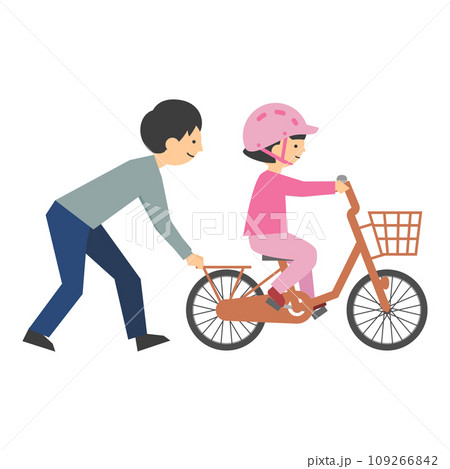 自転車の練習をする親子のイラスト 自転車の練習をする親子のイラスト 109266842