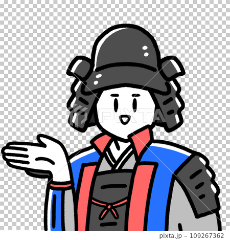 穿著盔甲的武士引導的簡單插畫素材_samurai 109267362