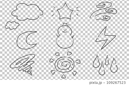 ゆるめシンプル天気セット　線画 109267523