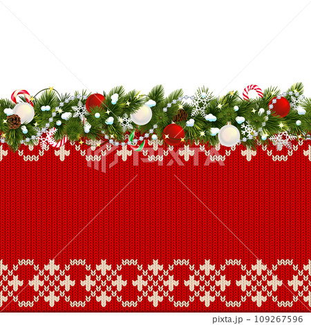 Vector Christmas Border with Red Winter Pattern Vector Christmas Border with Red Winter Pattern 109267596