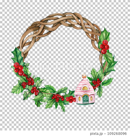 Christmas wreath with fir branches, watercolor illustration for cards, backgrounds, scrapbooking. Hand drawn background with New year plants and berries for your design.Perfect for wedding invitation. Christmas wreath with fir branches, watercolor illustration for cards, backgrounds, scrapbooking. Hand drawn background with New year plants and berries for your design.Perfect for wedding invitation. 109268096