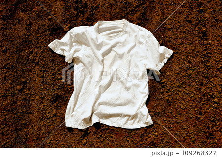 地面の上の白いTシャツ 109268327