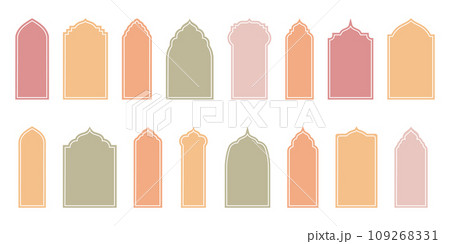 Versatile Islamic Style Borders and Frame Design Templates. Oriental Modern Boho Window and Arch Illustrations. 109268331