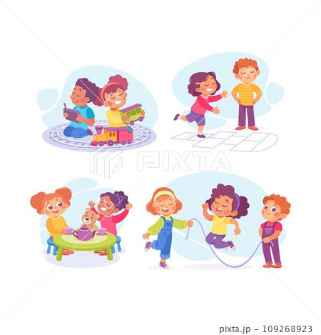 Cute Kids Playing Game and Have Fun Vector Set Cute Kids Playing Game and Have Fun Vector Set 109268923