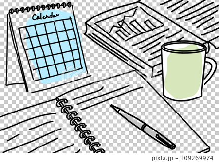 Simple line drawing on desk while studying for exam 109269974