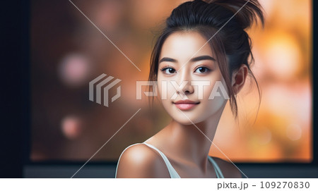 窓際に立つ若い女性 109270830