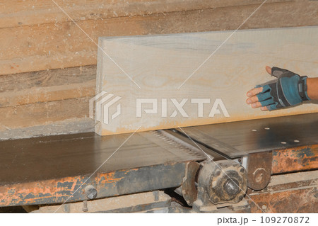 Male Men Production Workshop Worker Hand Grinding Wooden Board Plank Machine Tool Industrial Equipment 109270872