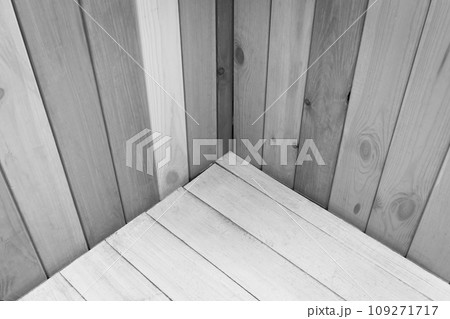 Wooden grey monochrome boards corner joint interior decor decoration design plank 109271717