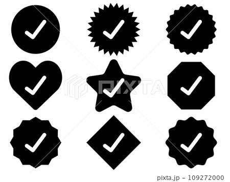 チェックマークのアイコン9種セット　モノトーン 109272000