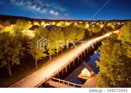 《AI画像》ライトアップされたリゾート地 109273042