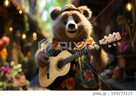 A funny bear playing the guitar brings a smile and joy 109273225