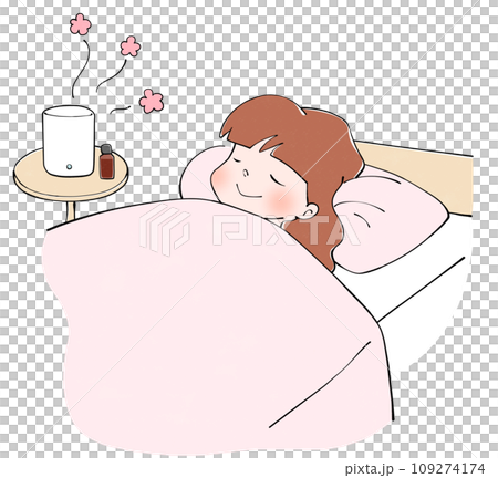 Illustration of a woman sleeping while wearing an aroma diffuser 109274174