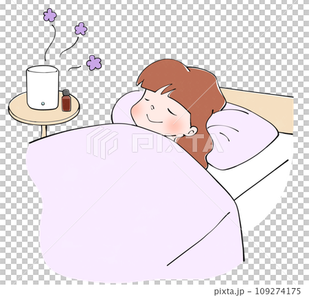 Illustration of a woman sleeping while wearing an aroma diffuser 109274175