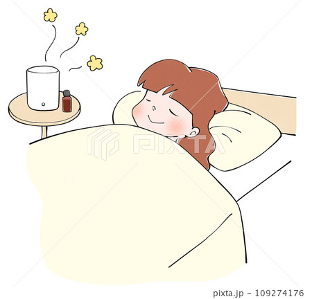 アロマディフューザーをつけながら眠る女性のイラスト アロマディフューザーをつけながら眠る女性のイラスト 109274176