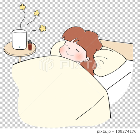 アロマディフューザーをつけながら眠る女性のイラスト アロマディフューザーをつけながら眠る女性のイラスト 109274176