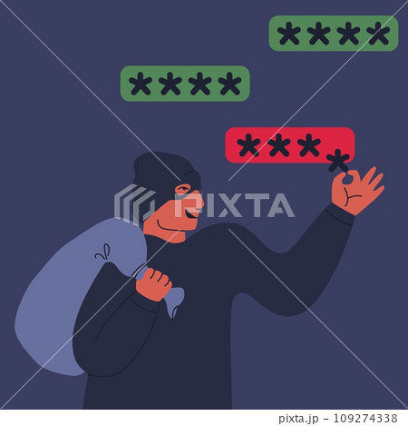 Theft of PIN code, password or personal data online. Hacker steals password for web page or mobile application. Unprotected password, protection of personal data in gadgets, shotlistbanking 109274338