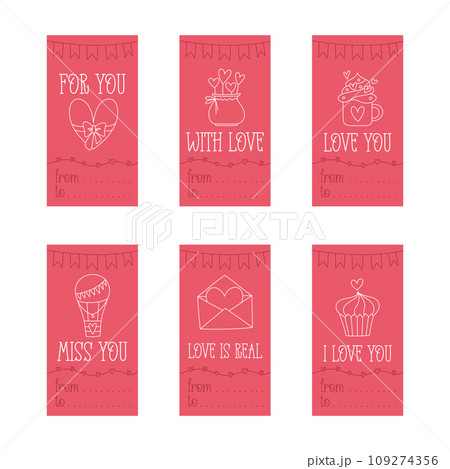 Valentines Day printable gift tags template in doodle style 109274356
