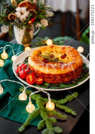 Traditional Christmas or New Year's pie. Traditional Christmas or New Year's pie. 109275221