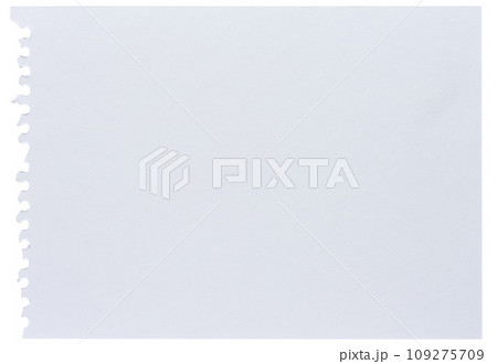 Blank white sheet torn from notepad against white isolated background 109275709