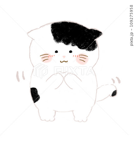 恥ずかしそうにもじもじするねこ　手描き 109275958