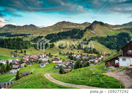 Mountain village of Stoos surrounded by Swiss Alps, in summer at Schwyz, Switzerland Mountain village of Stoos surrounded by Swiss Alps, in summer at Schwyz, Switzerland 109277292