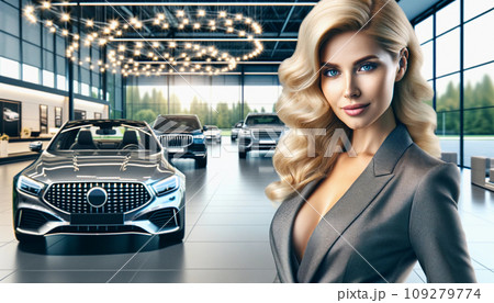 Attractive woman showing off her cars Concept of luxury Attractive woman showing off her cars. Concept of luxury. Generative AI. Attractive woman showing off her cars Concept of luxury Attractive woman showing off her cars. Concept of luxury. Generative AI. 109279774