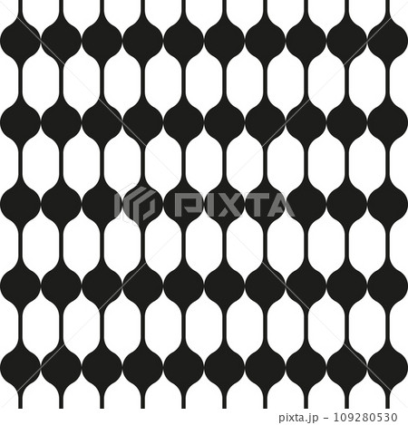 Tile Black and White Seamless Pattern with Rounded Smooth Shapes. Modern Geometric Ornament. Vector Illustration. 109280530