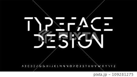 Innovate minimal font for futuristic headline, logo and monogram. Cropped letters for technology product design, innovative tech typographic, space and robot aesthetic design. Vector typeface design 109281275
