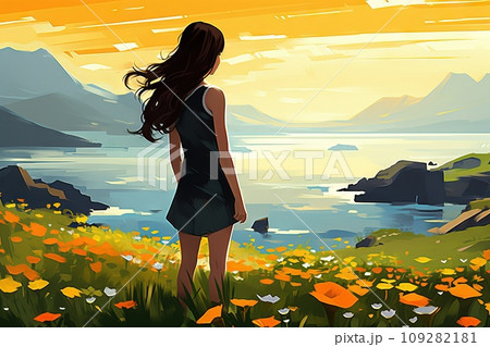 Stunning landscape painting by Ivan Camille Corot vibrant grassy fields Generative AI 109282181