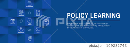 Policy Learning Web Header Banner with Leadership and Training, Compliance Training Icons 109282748