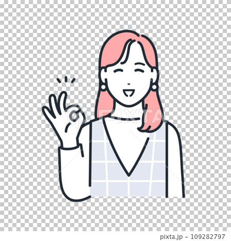 笑顔でOKサインをするおしゃれな若い女性のシンプルなベクターイラスト素材 笑顔でOKサインをするおしゃれな若い女性のシンプルなベクターイラスト素材 109282797