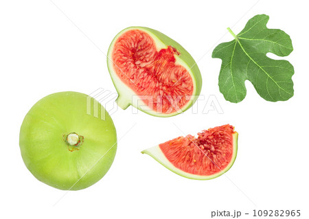 Ripe green fig fruit isolated on white background with full depth of field. Top view. Flat lay. 109282965