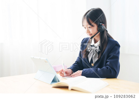 オンラインで勉強をする女の子 109283062