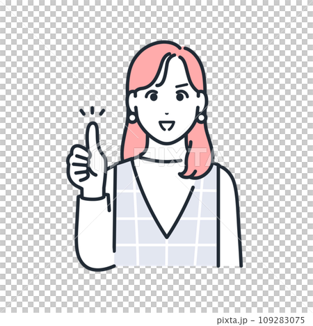 一個簡單的向量圖，展示了一位時尚的年輕女性微笑著並給出一個好兆頭 109283075