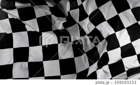 Checkered Race Flag. Freeze Motion Wavy closeup fabric fluttering Racing Flags background. Formula One flag car motor sport. Checkered Race Flag. Freeze Motion Wavy closeup fabric fluttering Racing Flags background. Formula One flag car motor sport. 109283231