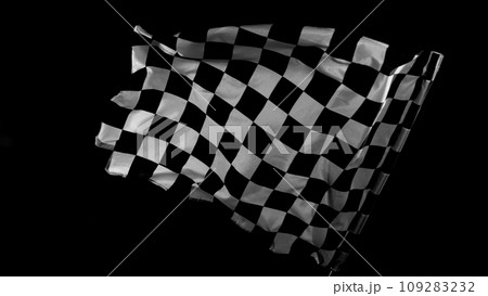 Checkered Race Flag. Freeze Motion Wavy closeup fabric fluttering Racing Flags background. Formula One flag car motor sport. 109283232
