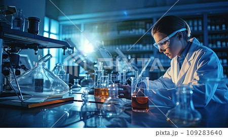 A scientist in a laboratory conducts experiments A scientist in a laboratory conducts experiments 109283640