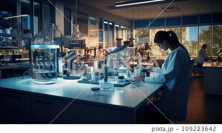 A scientist in a laboratory conducts experiments 109283642