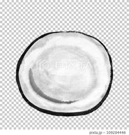 お皿のモノクロイラスト（墨の手描きイラスト） 109284446