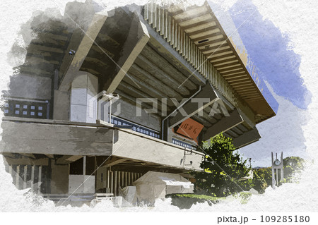 水彩画風　東京北の丸公園　日本武道館　東京都千代田区 109285180