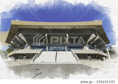 水彩画風　東京北の丸公園　日本武道館　東京都千代田区 109285185
