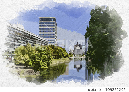 水彩画風 東京北の丸公園 平川濠 東京都千代田区 水彩画風 東京北の丸公園 平川濠 東京都千代田区 109285205