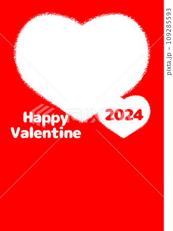 【2024年版】バレンタインデーのハートフォトフレーム クレヨンタッチイラスト【A4・縦】 109285593