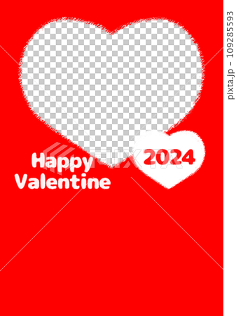 【2024年版】バレンタインデーのハートフォトフレーム クレヨンタッチイラスト【A4・縦】 109285593