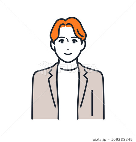 カジュアルスーツを着た若い男性のシンプルなアバターアイコンのベクターイラスト素材 109285849