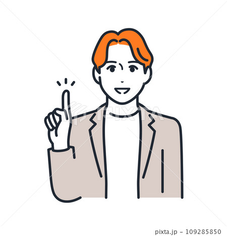 指差しで説明をするカジュアルスーツを着た若い男性のシンプルなベクターイラスト素材 指差しで説明をするカジュアルスーツを着た若い男性のシンプルなベクターイラスト素材 109285850