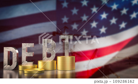 The debt and coins on USA flag for Business concept 3d rendering. 109286162