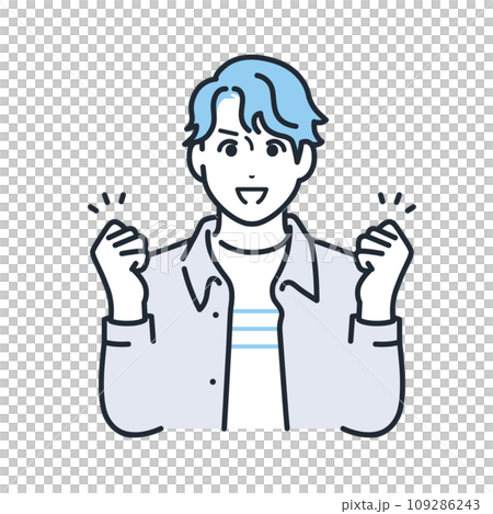 A simple vector illustration of a young man in casual clothes doing a fist pump 109286243