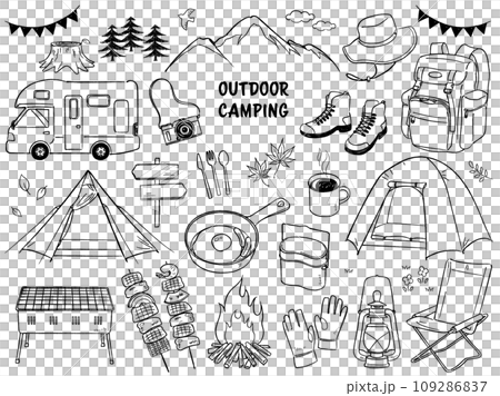 オシャレなキャンプセット手描き 109286837