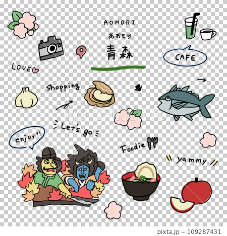 青森の手描きのアイコンセット 109287431